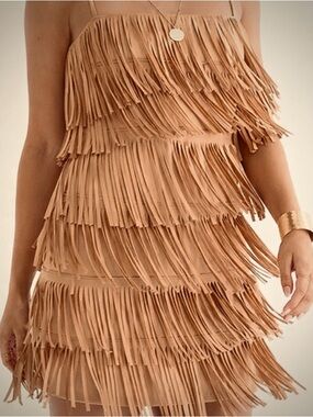 NWT Trixxi Faux Suede Fringe Mini Dress Western Boho Festival Sz M